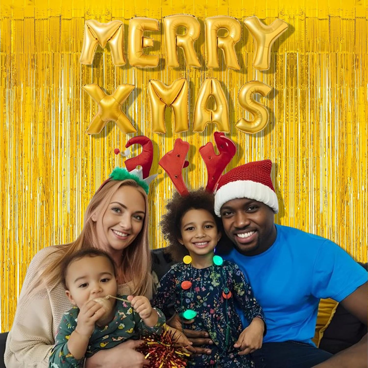 BRAVESHINE Gold Foil Fringe Backdrop Curtain - Metallic Tinsel Photo Backdrop Streamers for Men