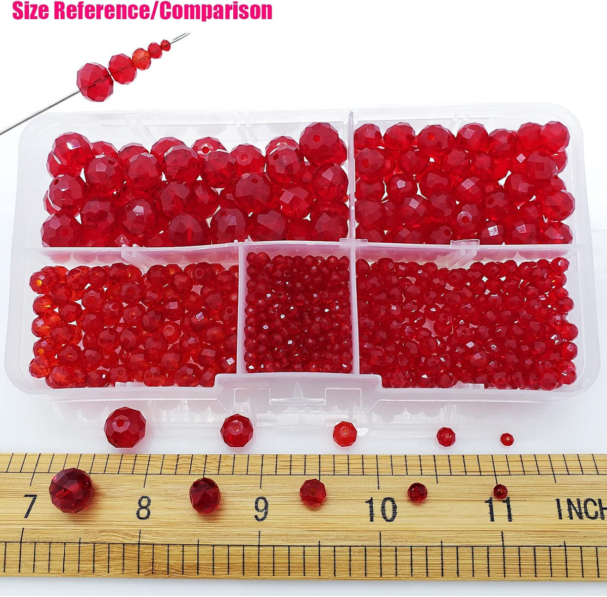 2-10mm Briolette Rondelle 810pcs Red Crystal Glass Beads Faceted Shape Crystal Spacer Beads for