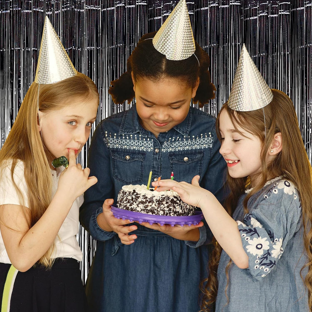 10 Pack Black Backdrop Curtain 3.2ft x 8.2ft Metallic Tinsel Foil Fringe Curtains Photo Booth