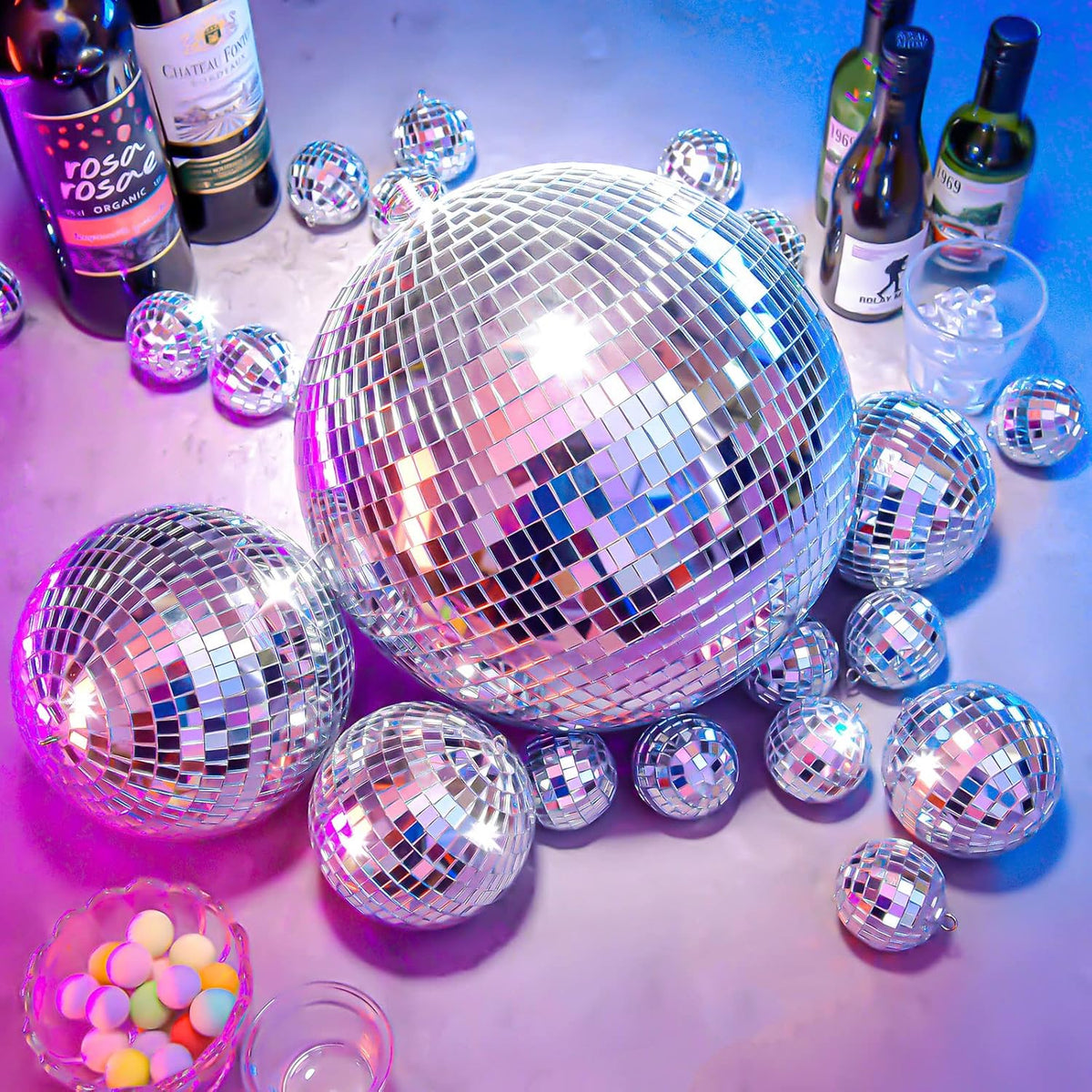 4 Pack Large Disco Balls Party Decoration Silver Hanging Reflective Mirror Ball Ornaments for