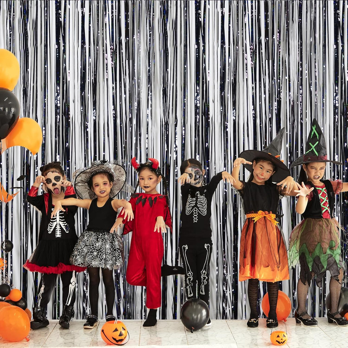 Foil Fringe Curtains Halloween Decor Party Decorations - Melsan 3 Pack 3.2 x 8.2 ft Tinsel Curtain