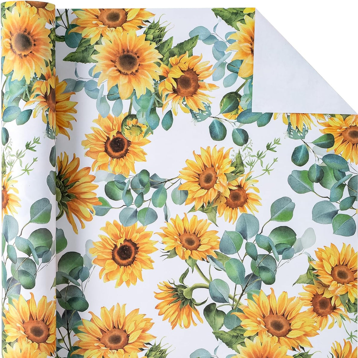 WRAPAHOLIC Kraft Sunflower Wrapping Paper Roll - Mini Roll - 17 Inch x 33 Feet - Perfect for
