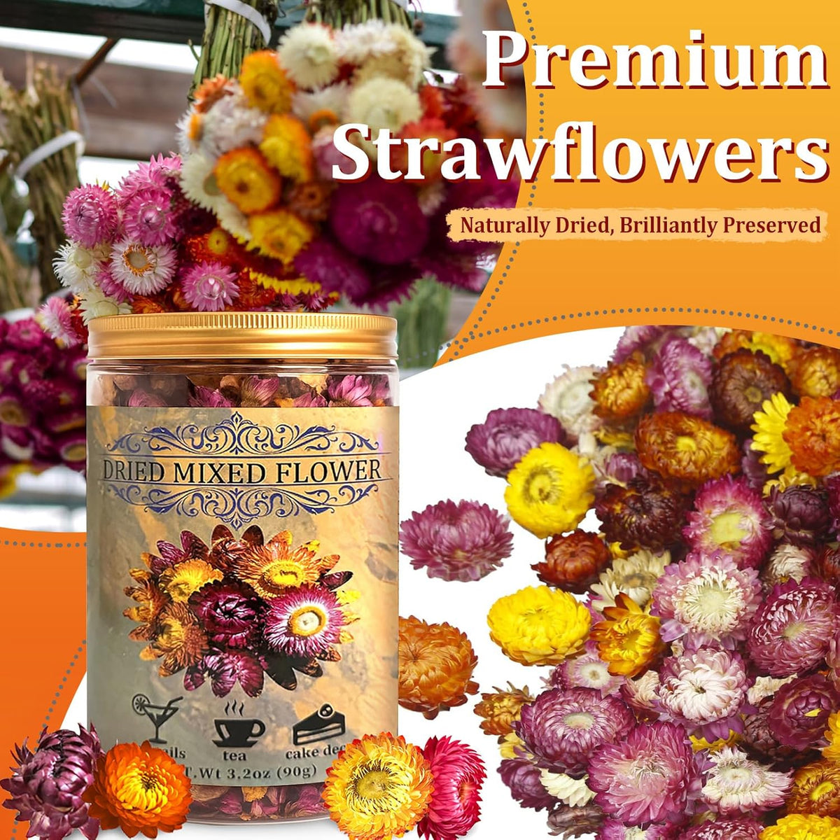 100+ Edible Dried Flowers for Cake Decoration – Food Grade Mixed Natural Colorful Chrysanthemum