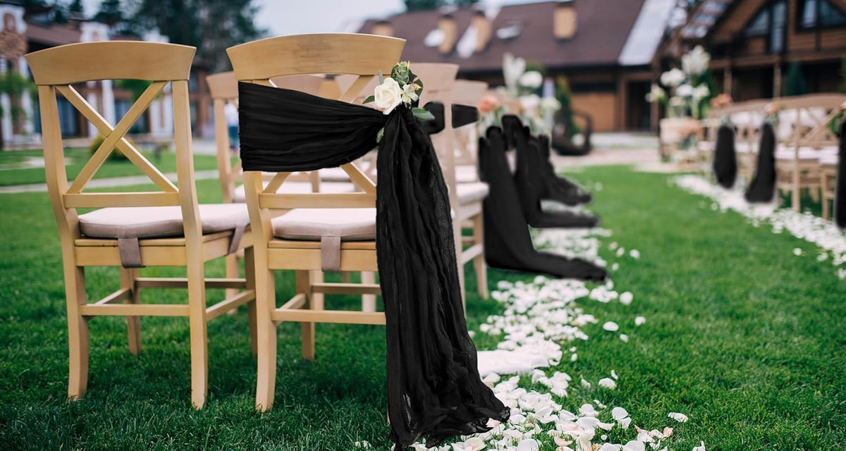 50 PCS Cheesecloth Chair Sashes, Bows Designed ChairSashes, 15.7x70 inch Chair Sashes for Aisle