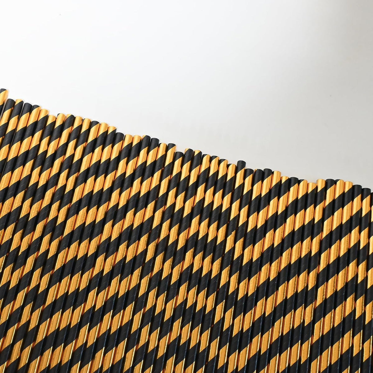Disposable Paper Drinking Straws - Biodegradable Black Gold Striped Straws for Graduation
