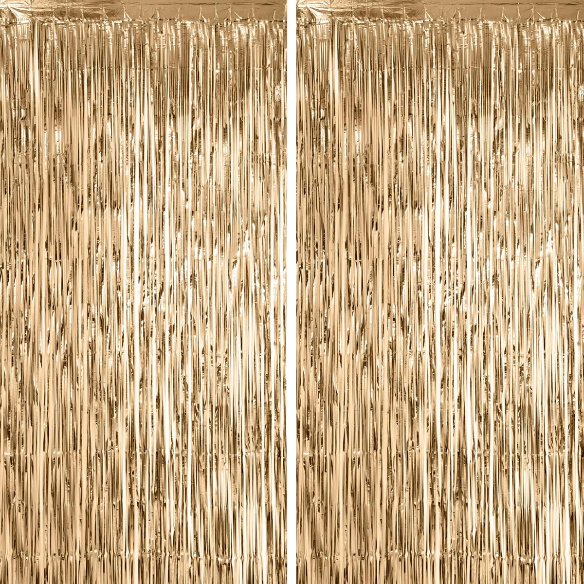 2 Pack Champagne Foil Fringe Backdrop Curtains, Tinsel Streamers Birthday Party Decorations, Fringe