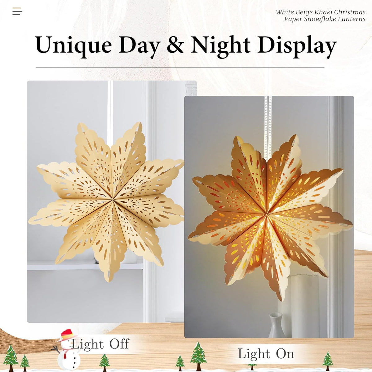 5Pcs Christmas Paper Snowflake Lanterns, Large Christmas Paper Star Lanterns with LED Lights White