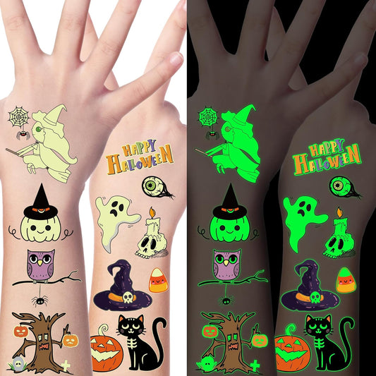 145 Styles Halloween Tattoos for Kids, 12PCS Halloween Luminous Tattoos, Glow in Dark Ghosts