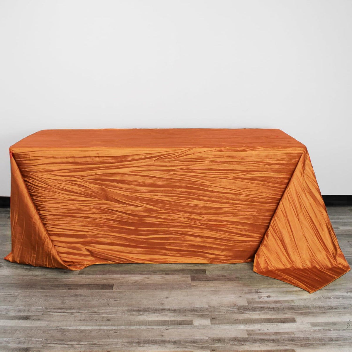 YOUR CHAIR COVERS - 90 x 132 inch Rectangular Crinkle Taffeta Tablecloth - Burnt Orange, Rectangle