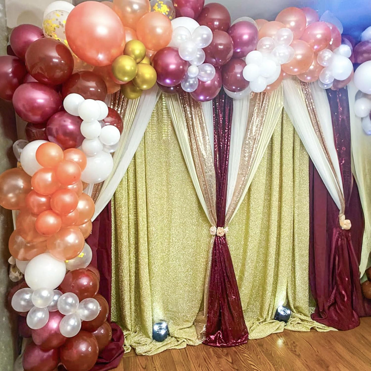 Balloons Burgundy Rose Gold, 60 Packs 12 Inches Wine Red Champagne Latex Balloon Rose Gold Confetti