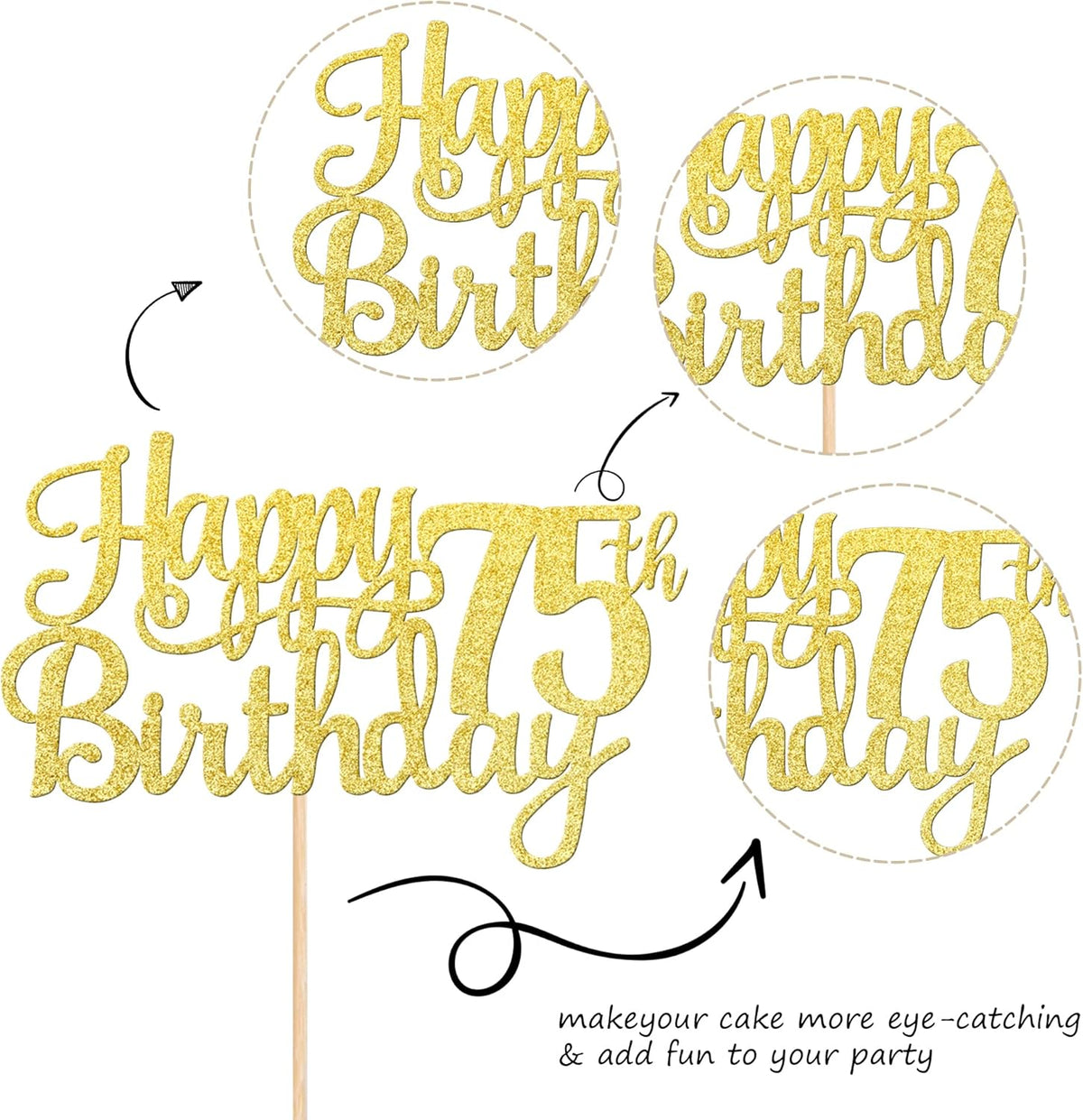 1 PCS Happy 75th Birthday Cake Topper Gold Glitter Cheers to 75 Years Birthday Cake Pick 75