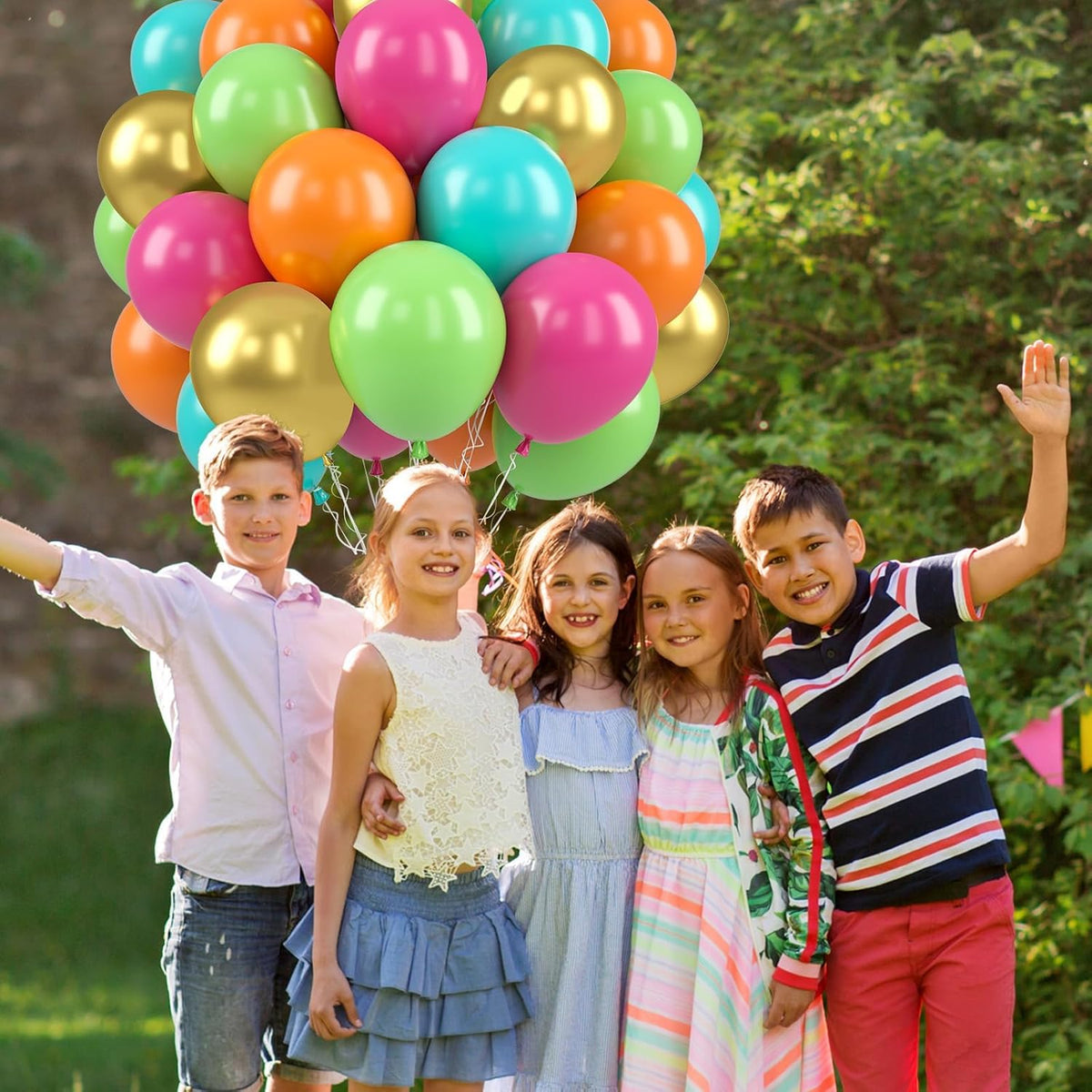 Paready Tropical Balloons Set, 50 Pcs Hawaiian Party Balloons, 12 Inch Hot Pink Orange Teal Green