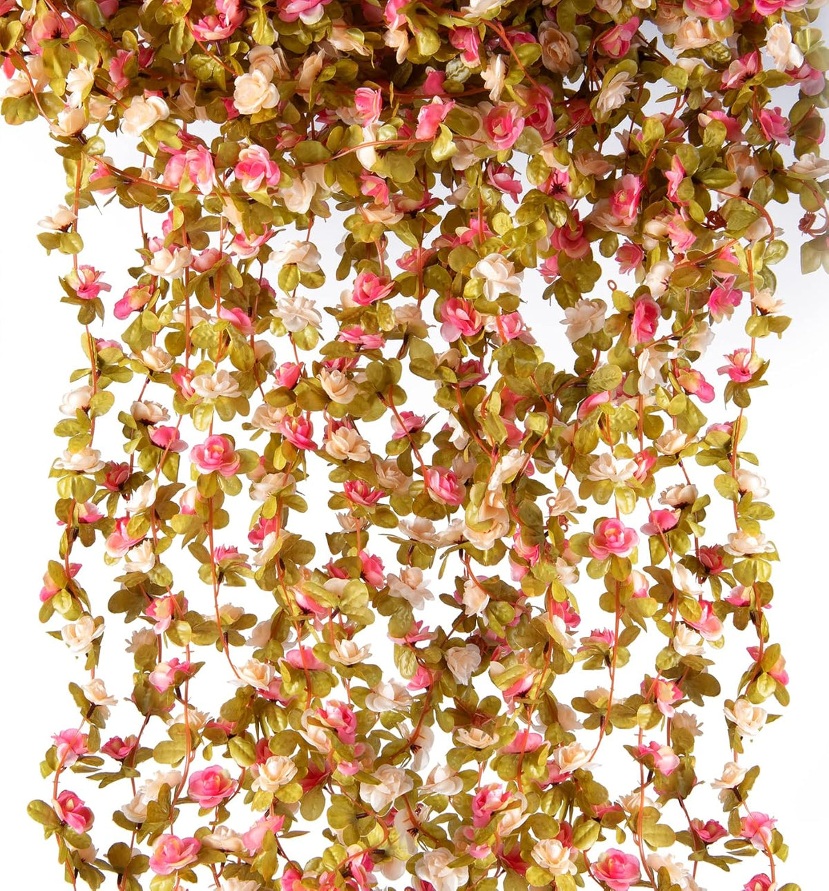 6 Pcs x 8.2 ft Flower Garland Artificial Rose Vine Flowers with Green Leaves Hanging Fake Roses
