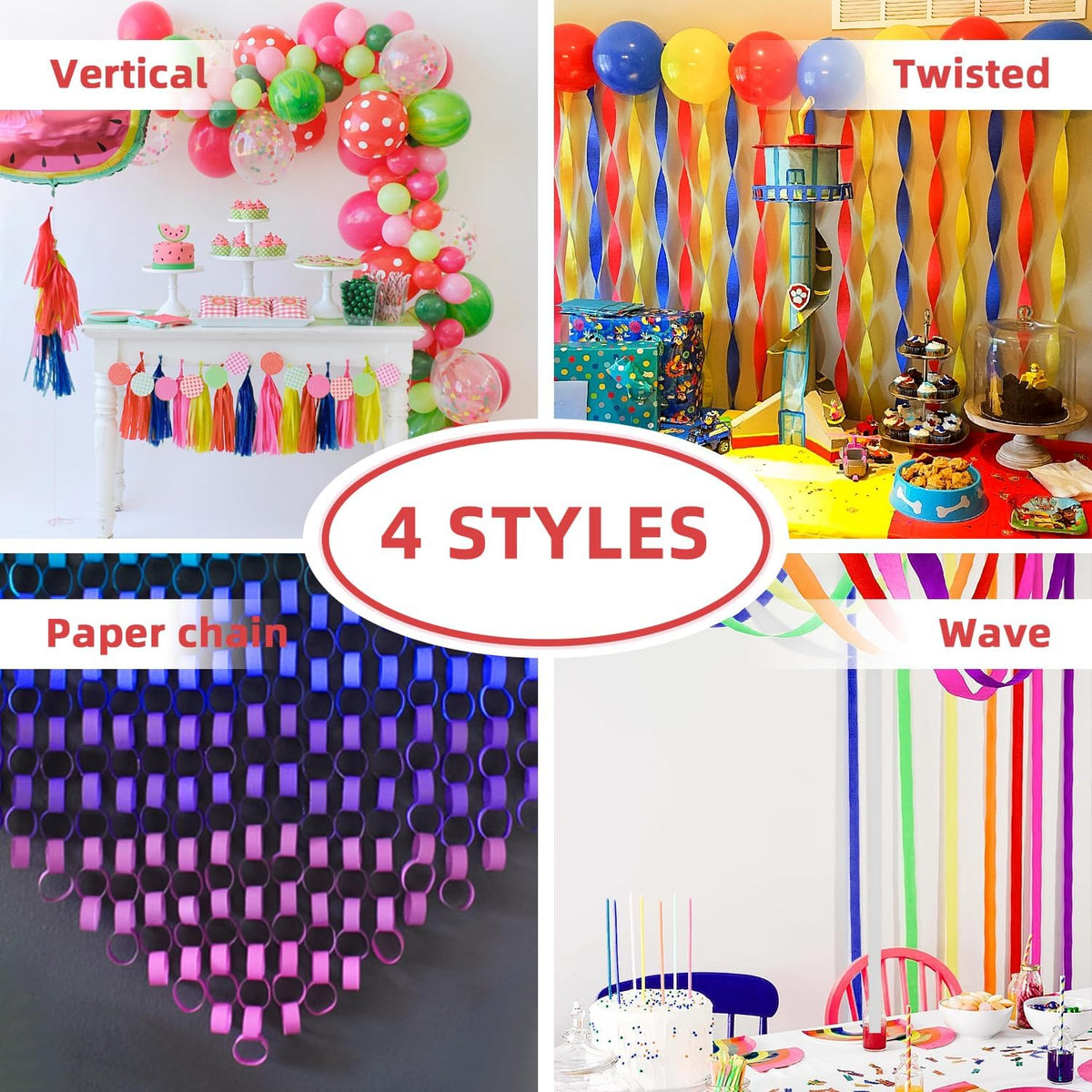 Crepe Paper Streamers 8 Rolls 656ft, Pack of Rainbow Assorted Colored Party Streamers for Party