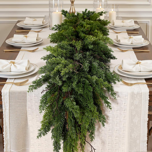 Alupssuc 9FT Christmas Garland, Cedar Garland -Real Touch Artificial Greenery Cypress Pine Garland