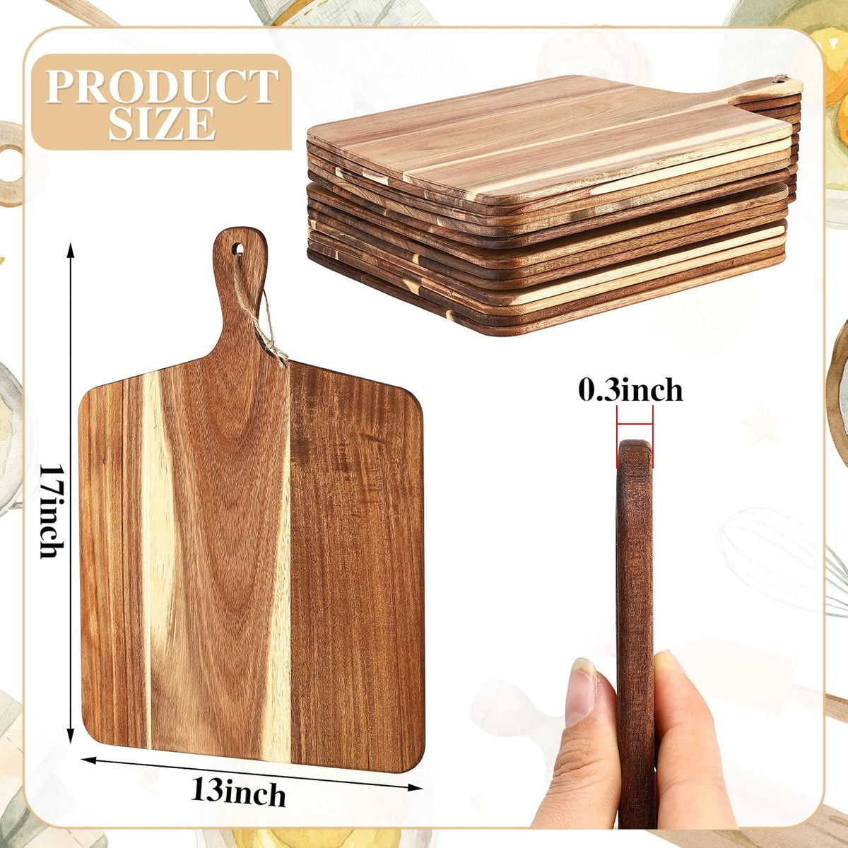 Patelai 12 Packs Wooden Cutting Board Set with Handles Large Kitchen Serving Plain Chopping Board
