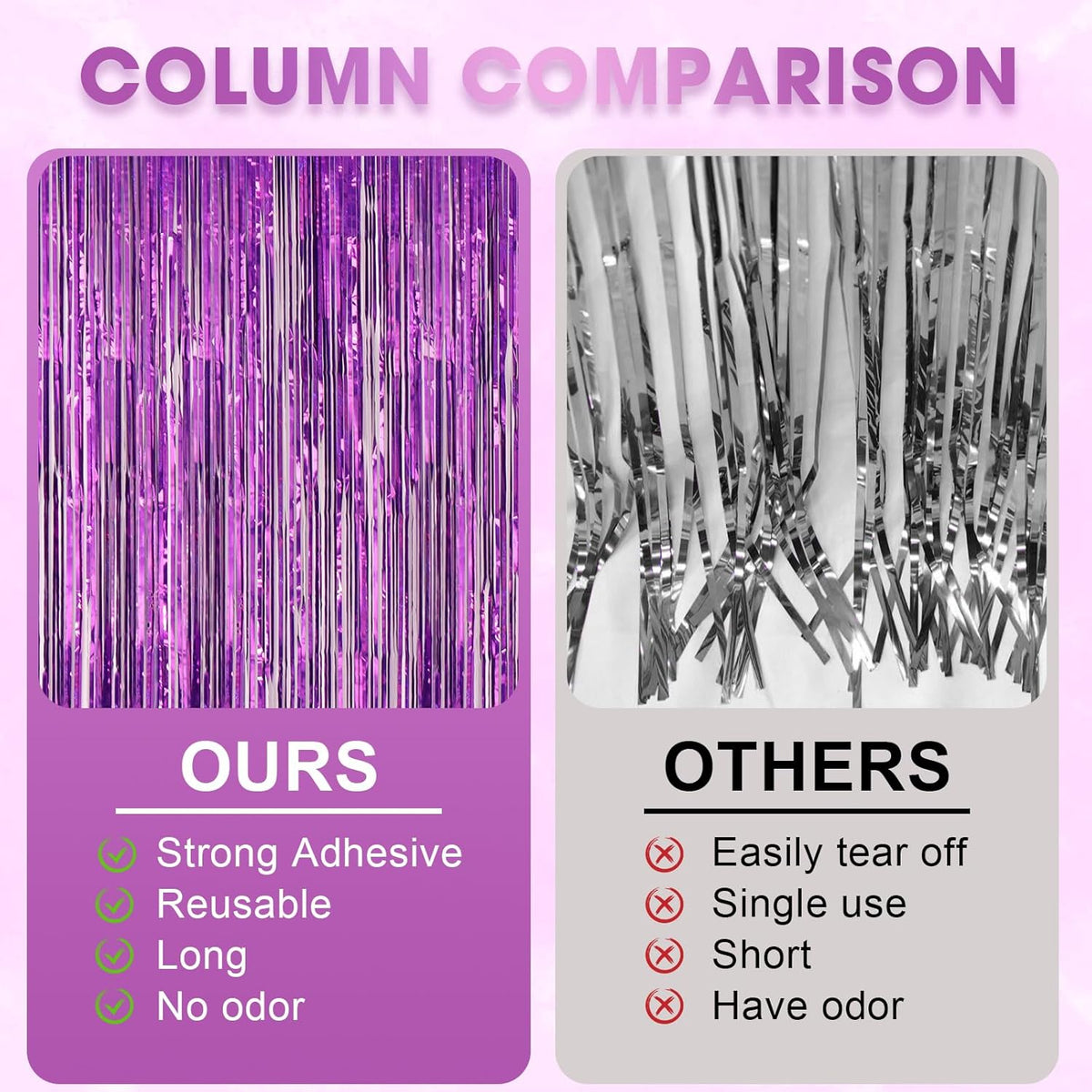 3 Pack 3.3 x 8.2 ft Laser Purple Foil Fringe Backdrop Curtains, Tinsel Streamers Birthday Party