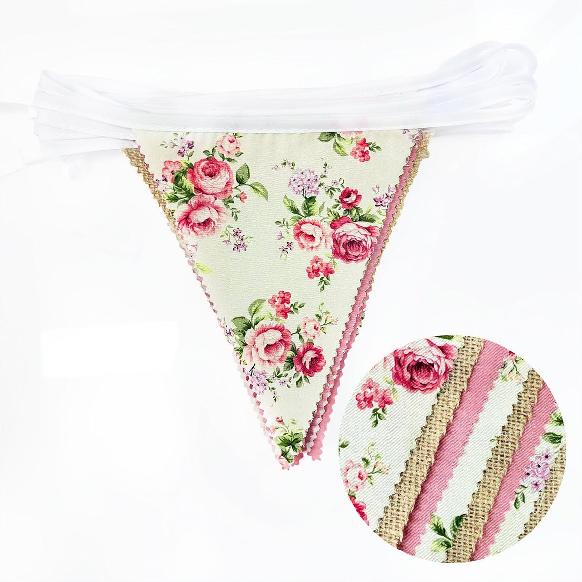 32Ft Flora Party Decorations Blush Rose Pink Burlap Flora Triangle Flag Fabric Banner Pennant