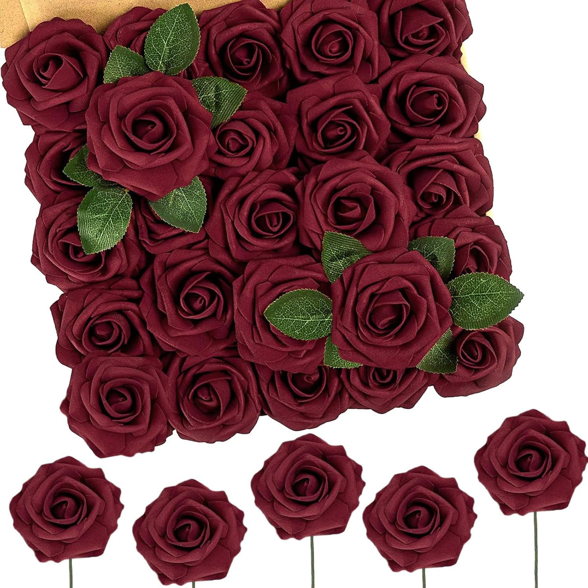 N&T NIETING Artificial Flowers - Fake Flowers Dark Red Roses Perfect DIY Wedding Bouquets