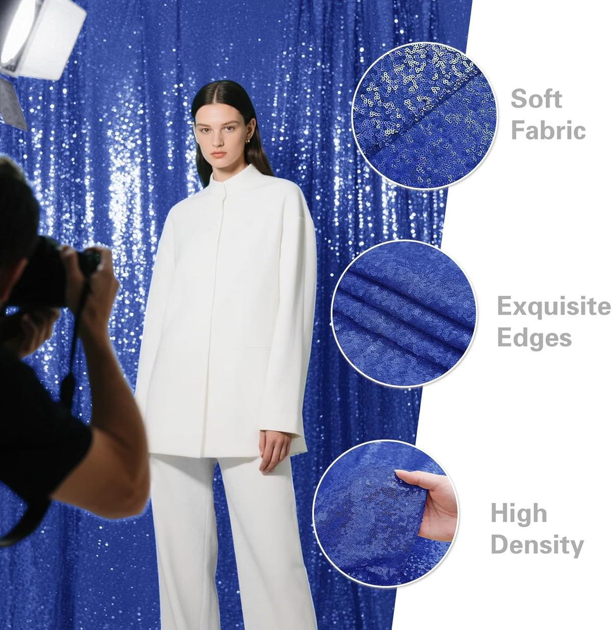 Navy Blue Sequin Backdrop Curtain 2 Pieces 2FTx8FT Glitter Photography Backdrop for Party Wedding