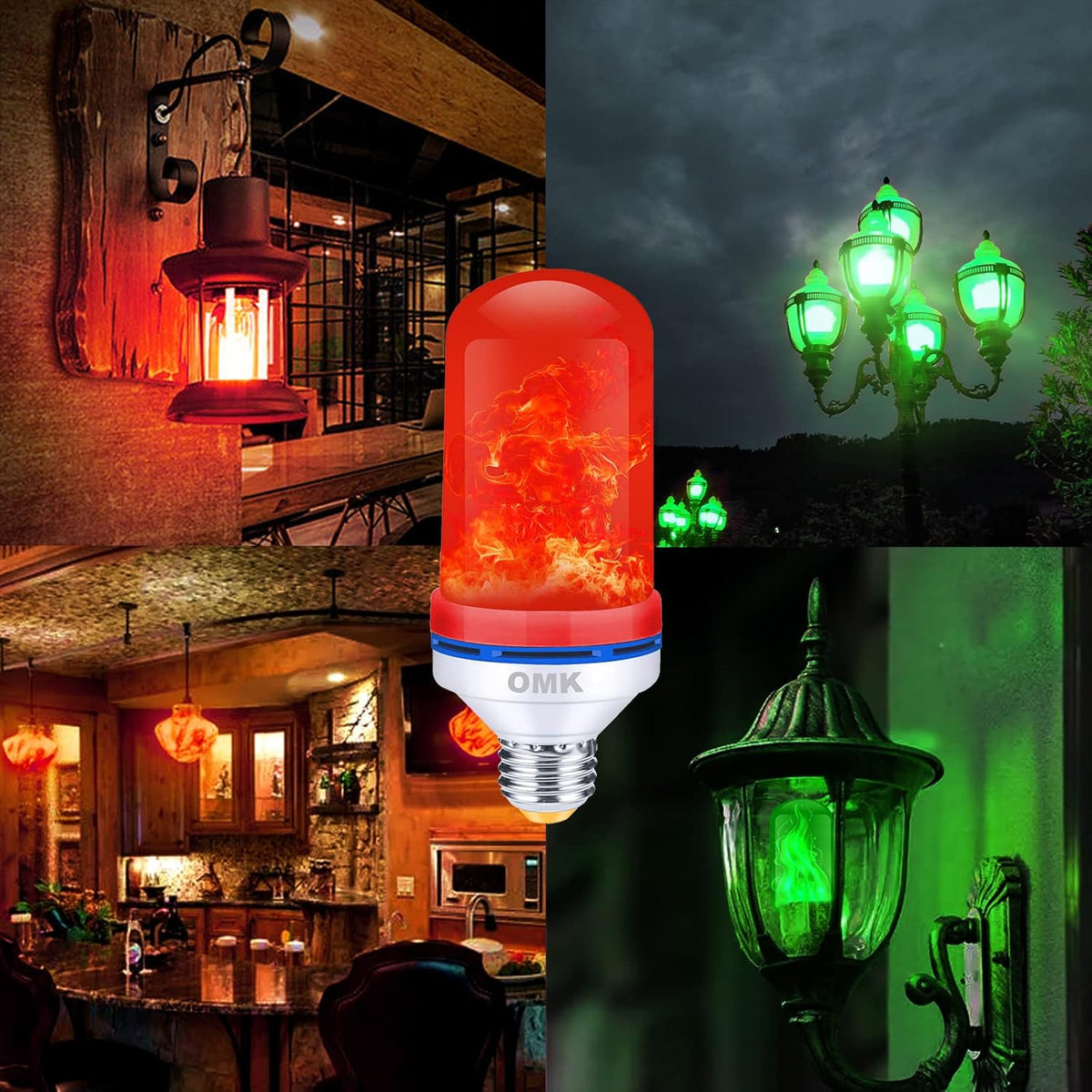 OMK - LED Christmas Decorations Flame Effect Light Bulbs - Upgraded 4 Modes Two-Tone Fire Simulated