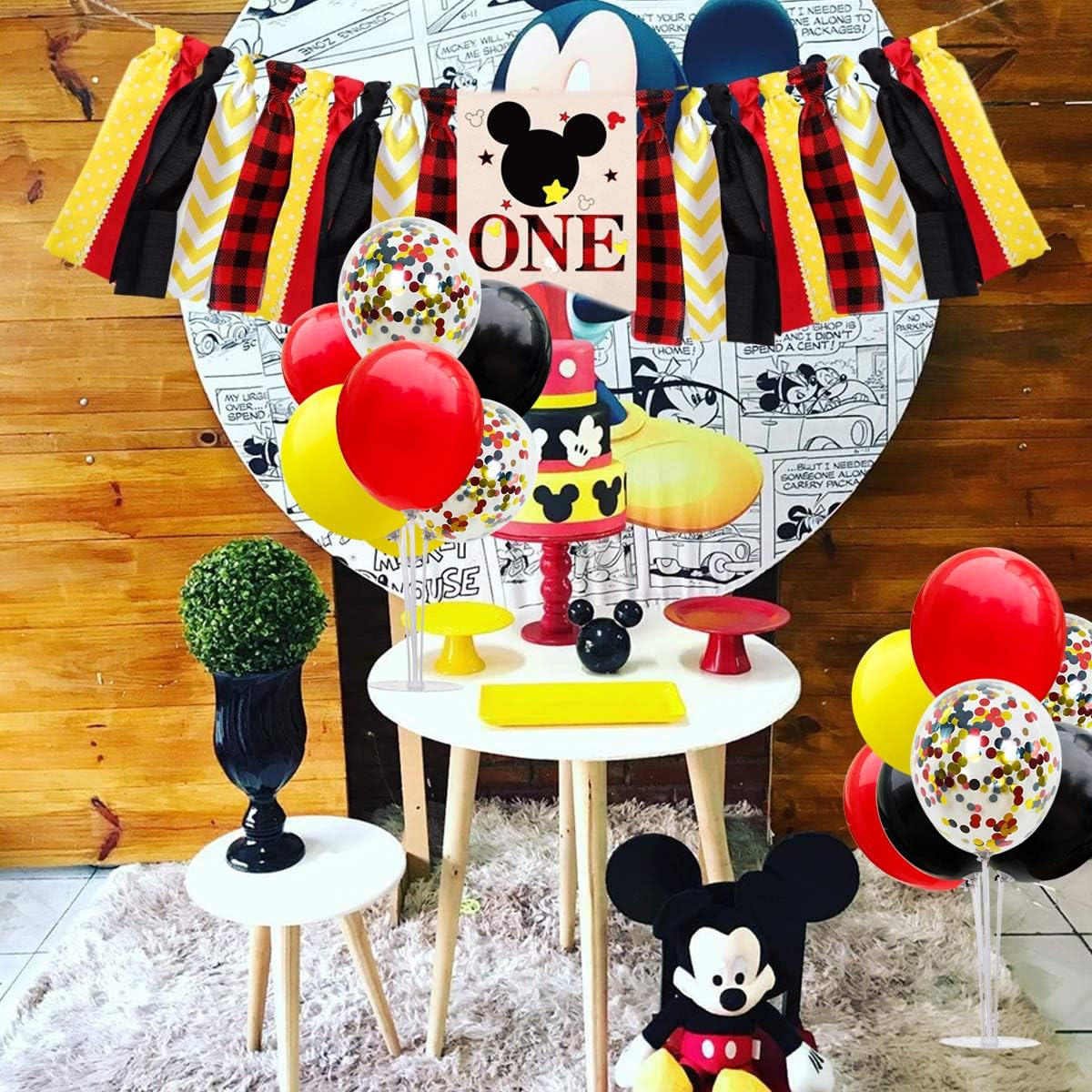 TONIFUL Mouse Birthday Table Decorations Red Yellow Black Table Centerpiece Balloons Stand Holder