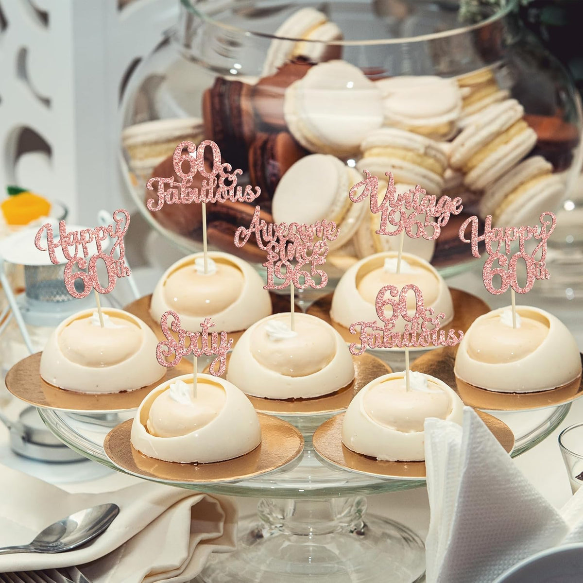30Pcs Vintage 1965 Cupcake Toppers Glitter Sixty 60 Fabulous Happy 60th Birthday Cupcake Picks