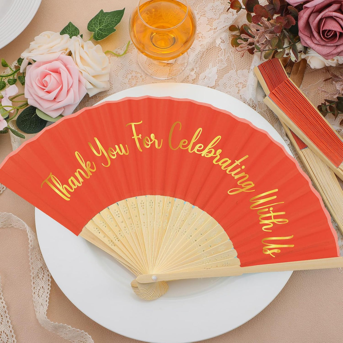 Jetec 50 Pcs Wedding Fans for Guests Bulk Silk Hand Fans Handheld Folded Thank You for Celebrating