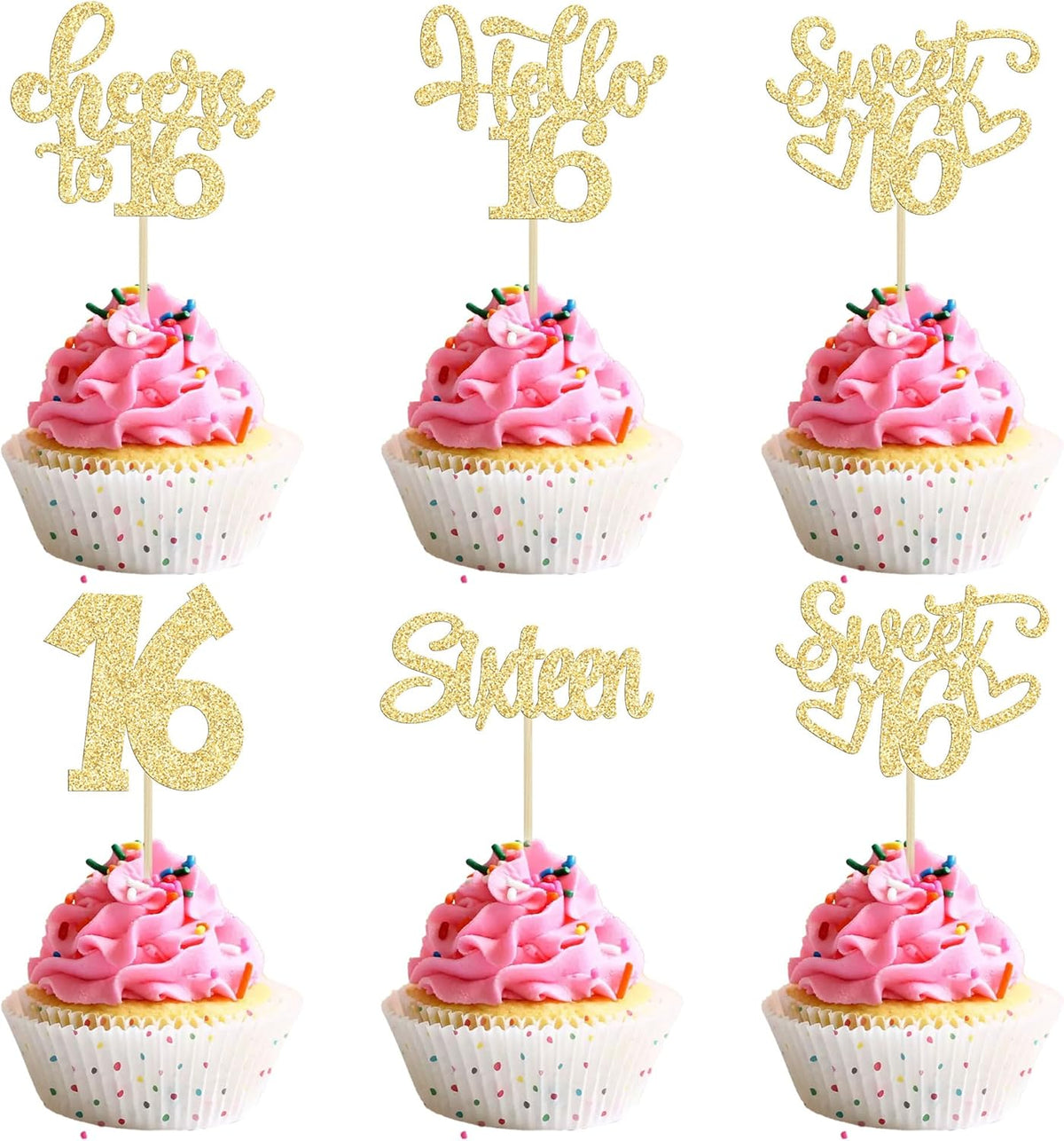 30pcs 16th Birthday Cupcake Toppers - Sixteen Happy 16th Cupcake Picks - Cheers to Sweet 16 Cake