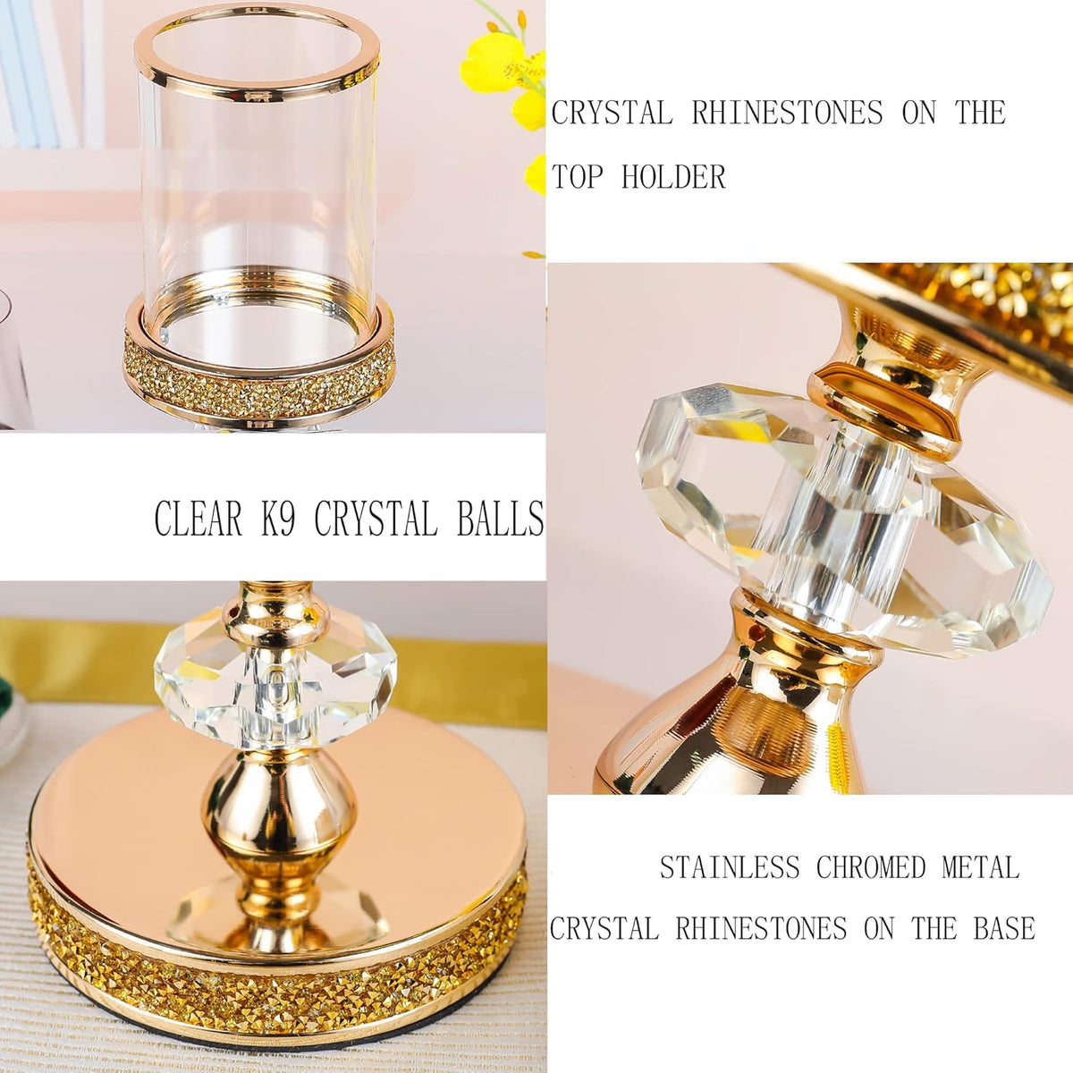 Candle Holder, Pillar Candle Holders, Crystal Candlesticks Holder for Wedding, Parties, Events