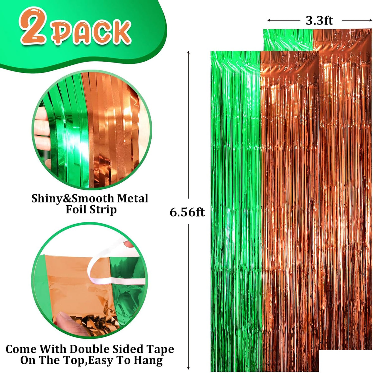 2 Pack Green and Brown Foil Fringe Backdrop Curtains, Tinsel Streamers Party Decorations, Fringe