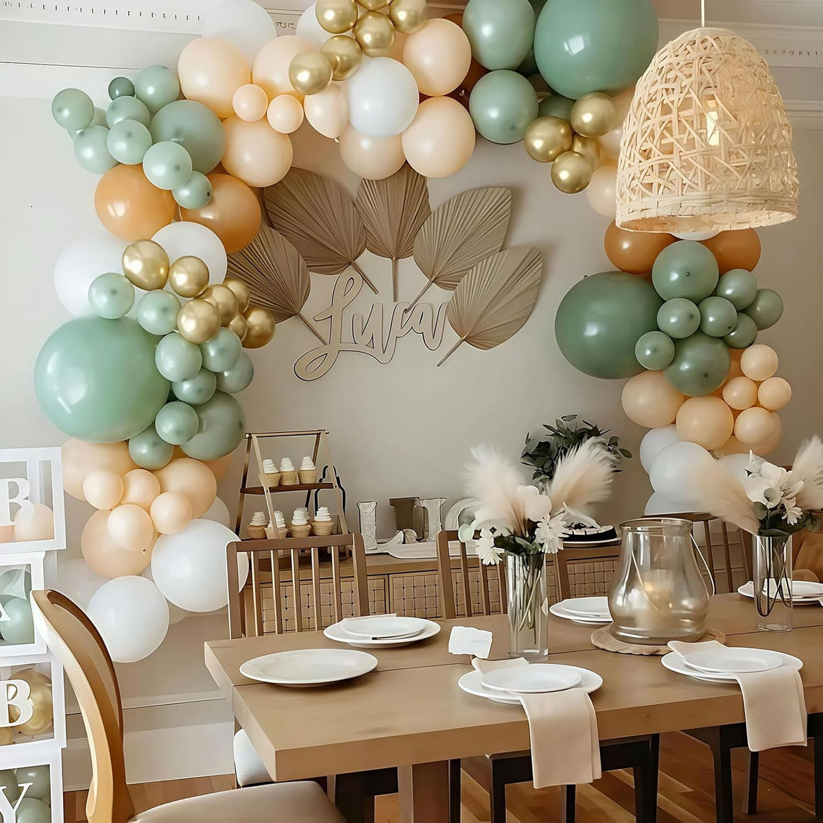 Balloons Green Gold, 60 Packs 12 Inch Retro Sage Green Gold Metallic Balloon, Olive Green White