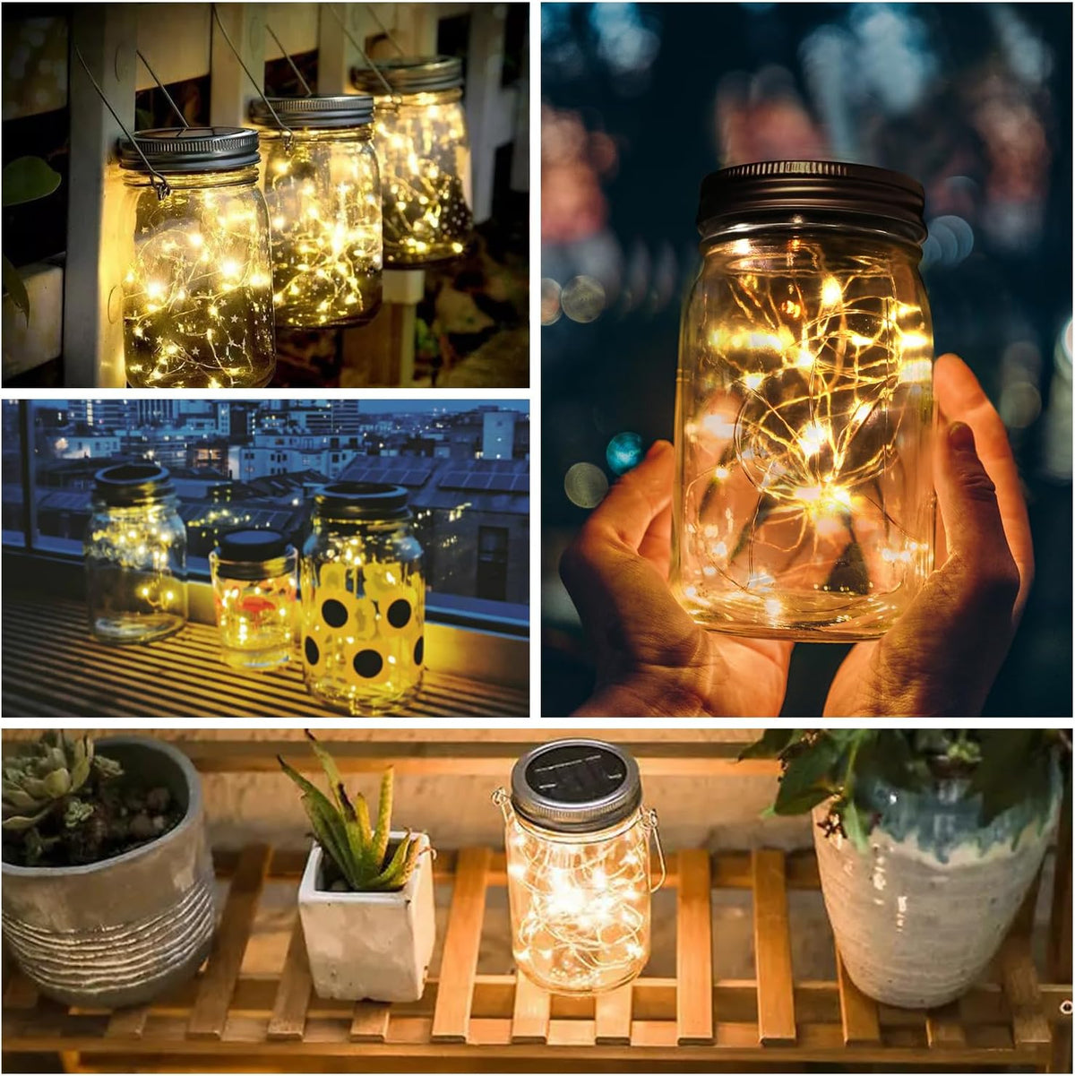 Urvoix Solar Mason Jar Lights - 6 Pack 30 Led Waterproof Jar Lids String Lights with 6 Handle