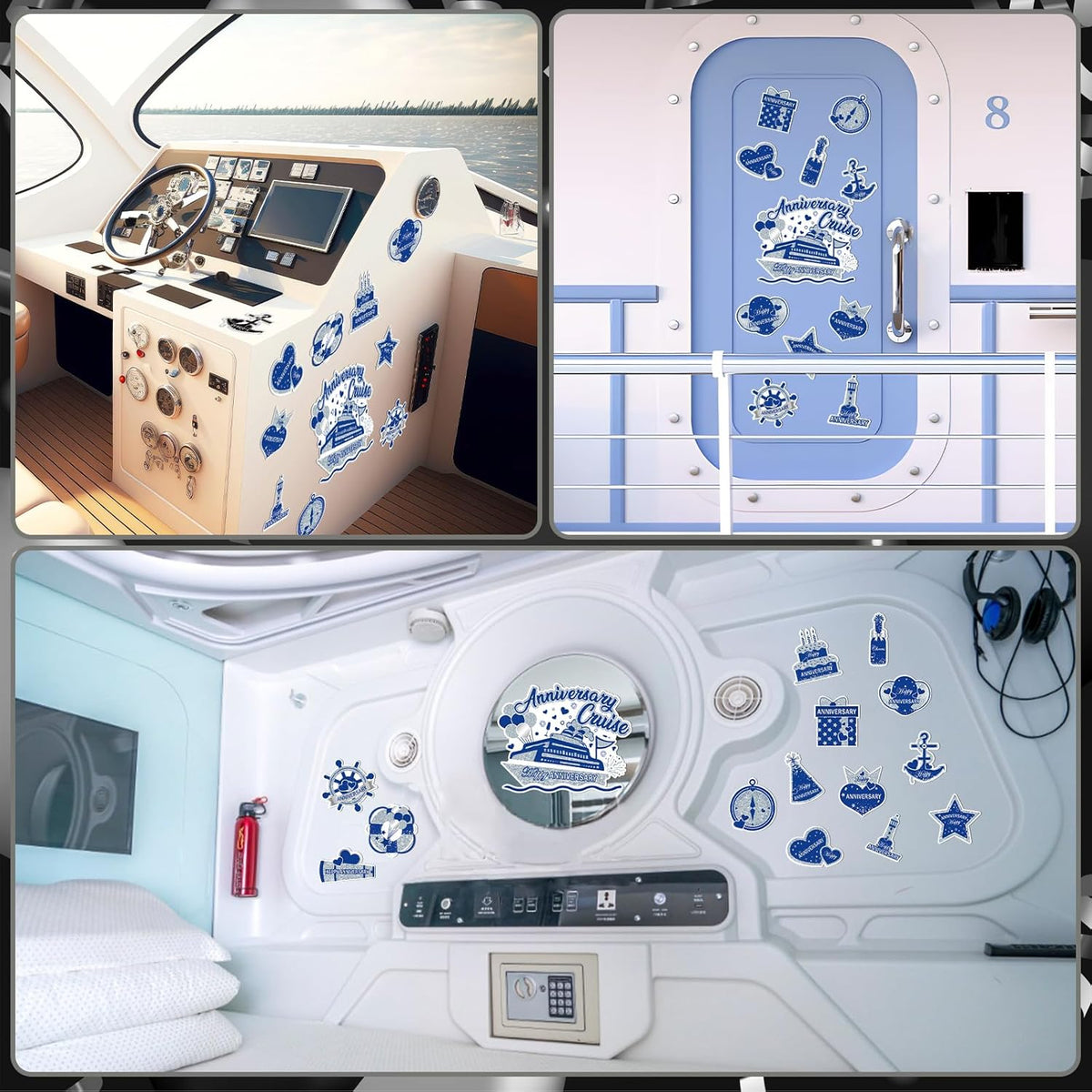 Happy Anniversary Cruise Door Magnets Decorations, Blue Silver Happy Anniversary Cruise Ship Door