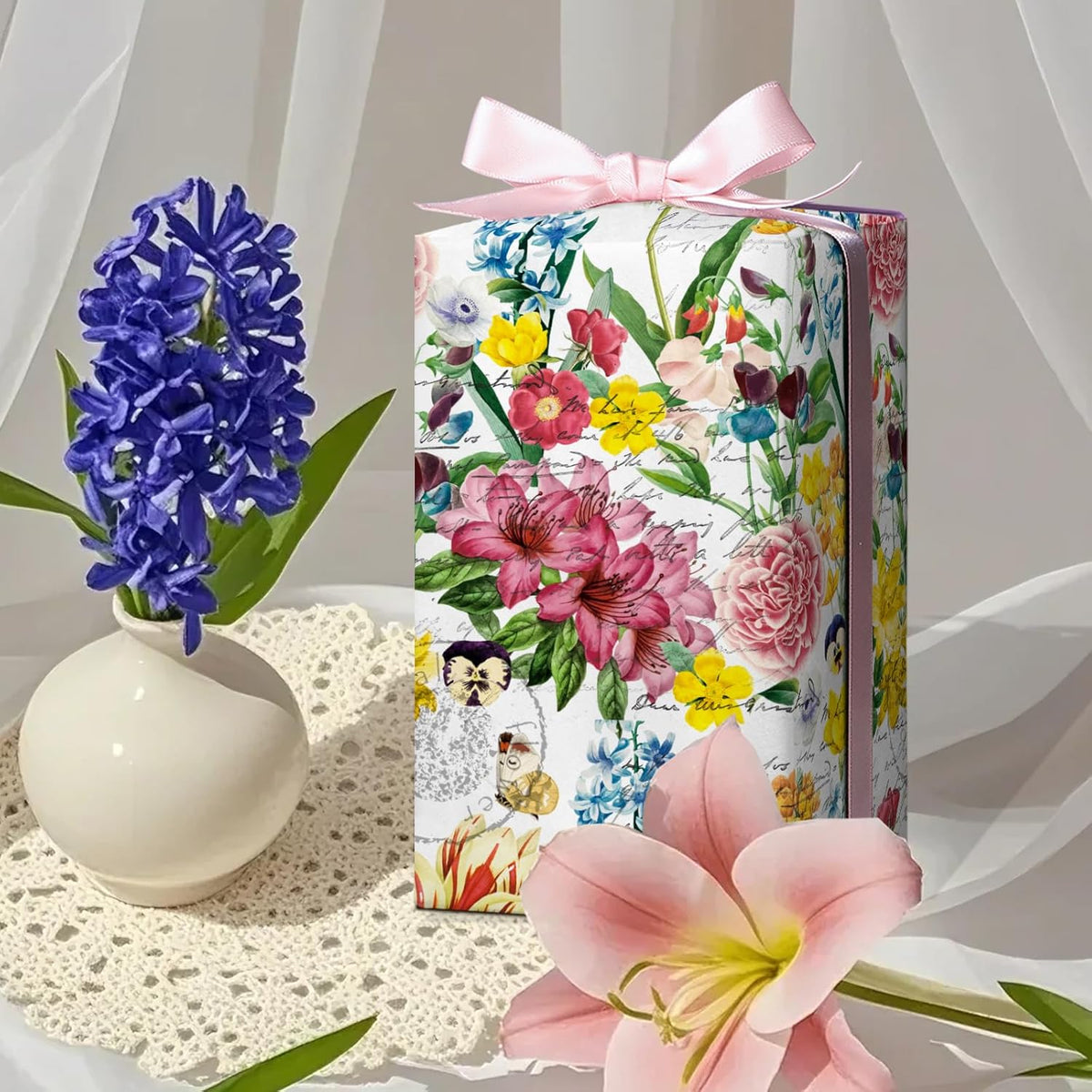 WRAPAHOLIC Floral Wrapping Paper Roll - Mini Roll - 17 Inch x 9.8 Feet - Garden Flower Wrapping