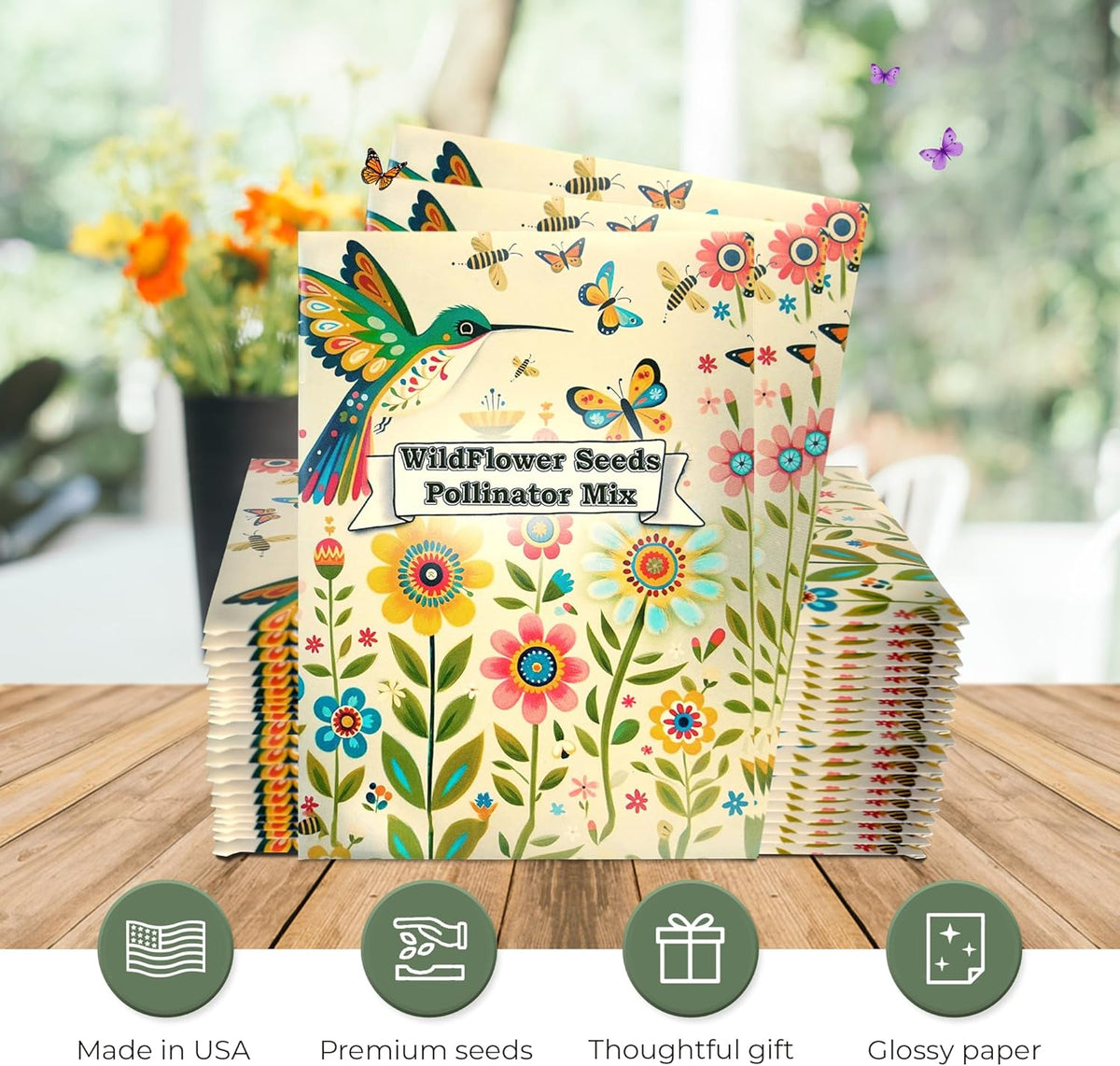 Pollinator Paradise Seed Mix (20 Packs) Seeds Packets for Humming Birds, Butterflies and Bees