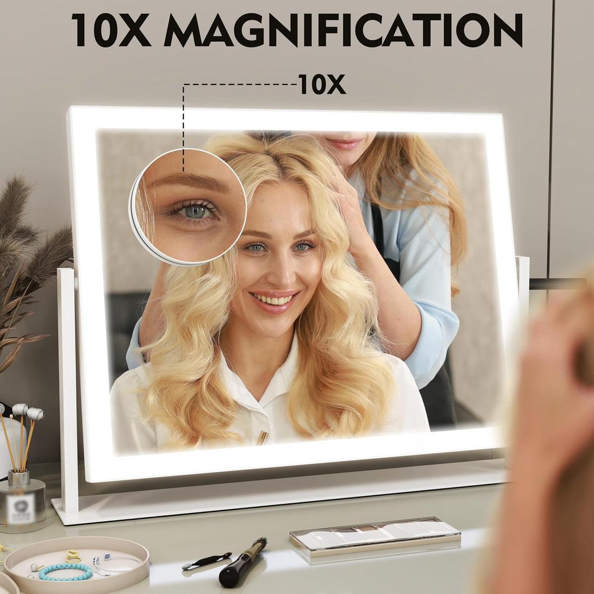Lighted Makeup Mirror, 16.3"x12.6" Hollywood Vanity Mirror with Lights, 10X Magnification, 3 Color