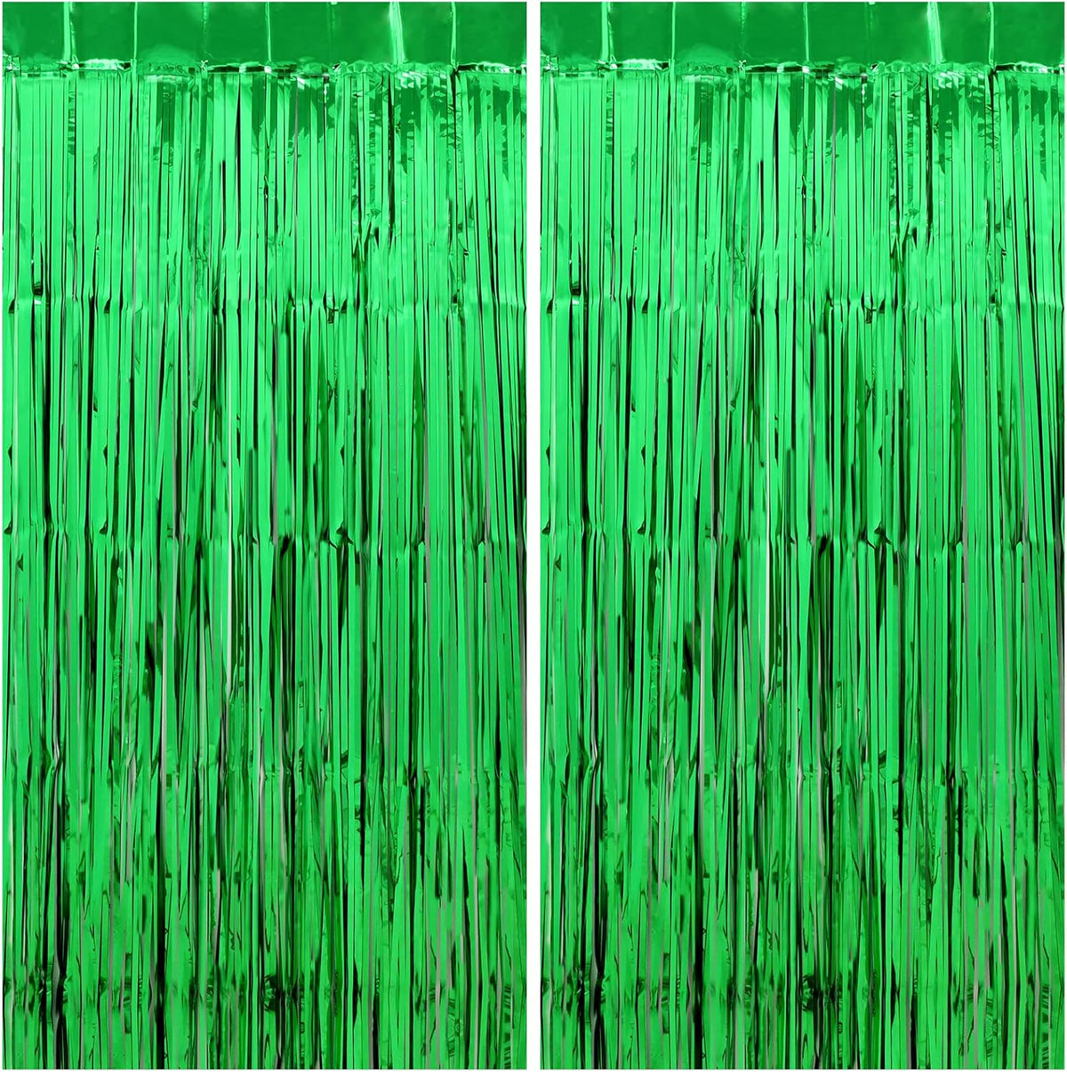 Green Streamers Party Decorations - Thicken 2 Pack 3.2 x 8.2 FT - Tinsel Foil Fringe Curtains Party