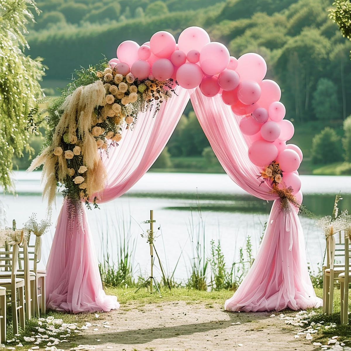 Wokceer Wedding Arch Draping Fabric 6 Panels 28.7" x 20FT Blush Pink Drapes Sheer Fabric Backdrop