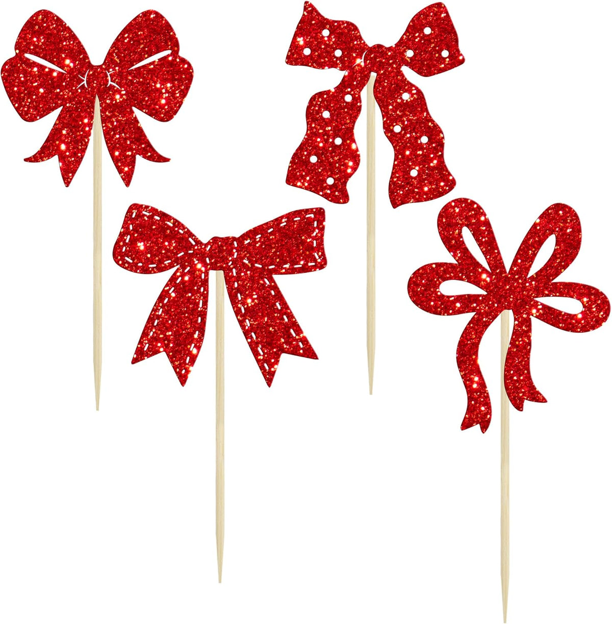 Ephlyn 24Pcs Bow Cupcake Toppers Bow Birthday Cake Topper Girls Birthday Party Decorations Bowknot