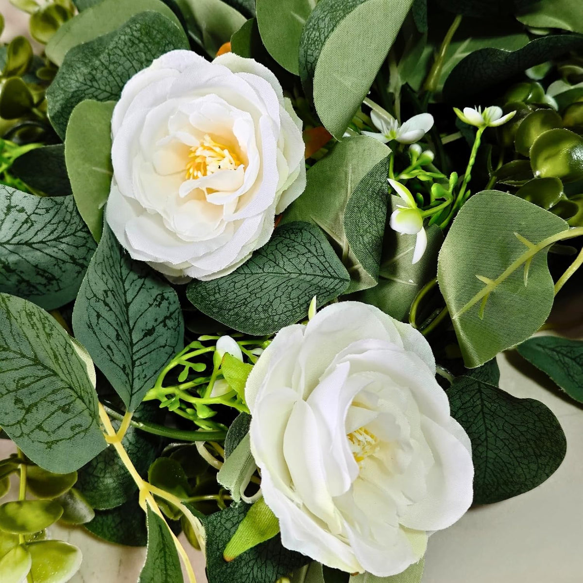 ASTRYAS 2 Pack 6.23Ft Artificial Eucalyptus Garland with Flowers, Fake Rose Garland Greenery