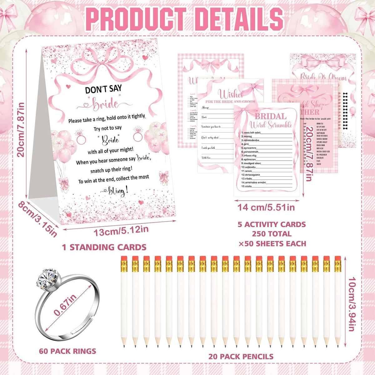 Estune 331 Pcs Bridal Shower Games Supplies, 5 Sets 250 Pcs Wedding Cards 1 Put a Ring on It Bridal