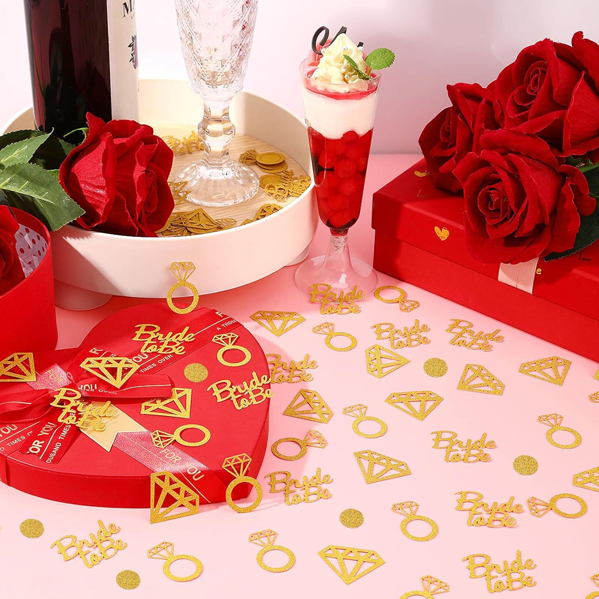 MARFOREVER Gold Wedding Confetti Bridal Shower Decorations Bride to Be Confetti Diamond Ring and