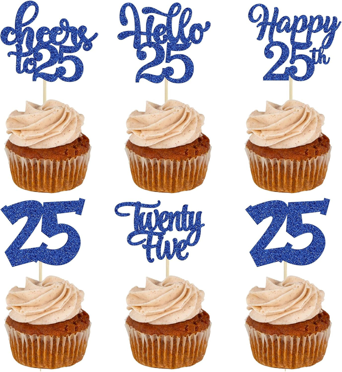 30pcs 25th Birthday Cupcake Toppers - 25th Anniversary Cheers to 25 Years Old Cake Decorations