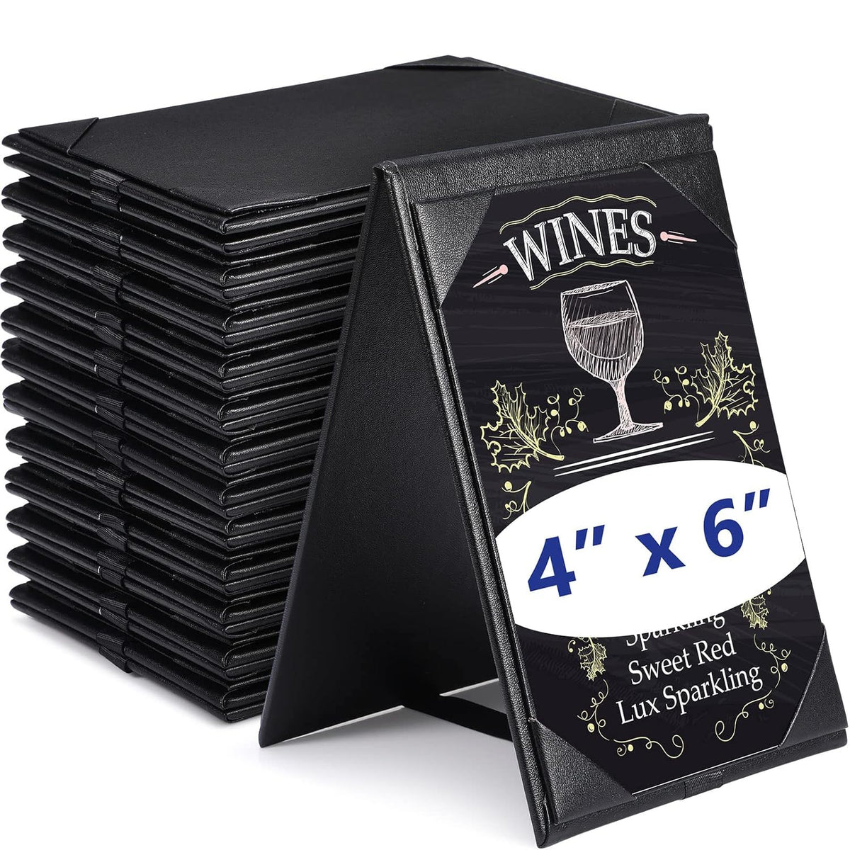 Gerrii Leatherette Table Tents Black PU Leather Menu Covers Bulk Double Sided Frame Sign Holders 2