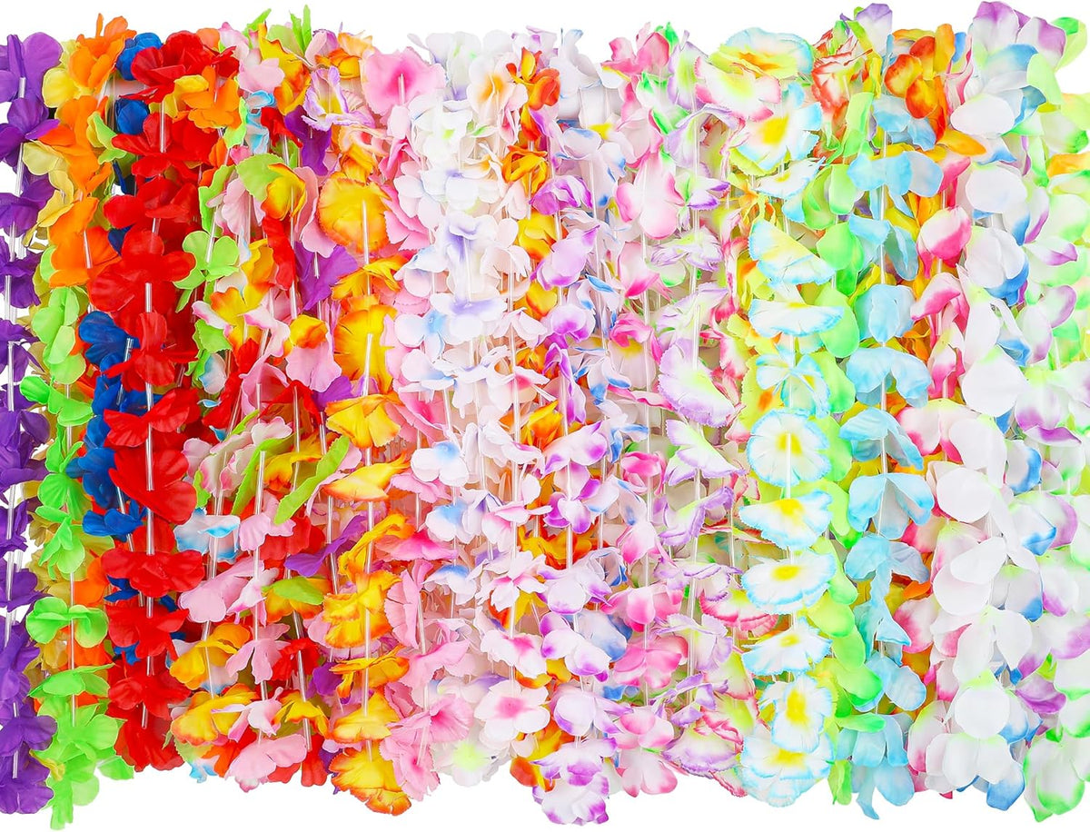 50PCS Hawaiian Leis, Leis for Luau Party Decor, Hawaiian Leis Colorful Tropical Theme Silk Flower