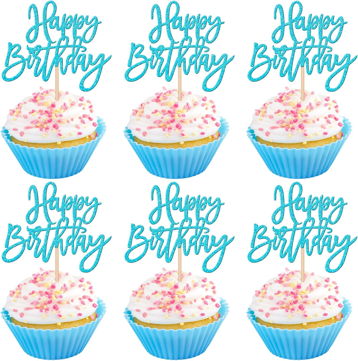 24 PCS Happy Birthday Cupcake Toppers Glitter Picks for Celebrating Anniversary Theme Party Cake