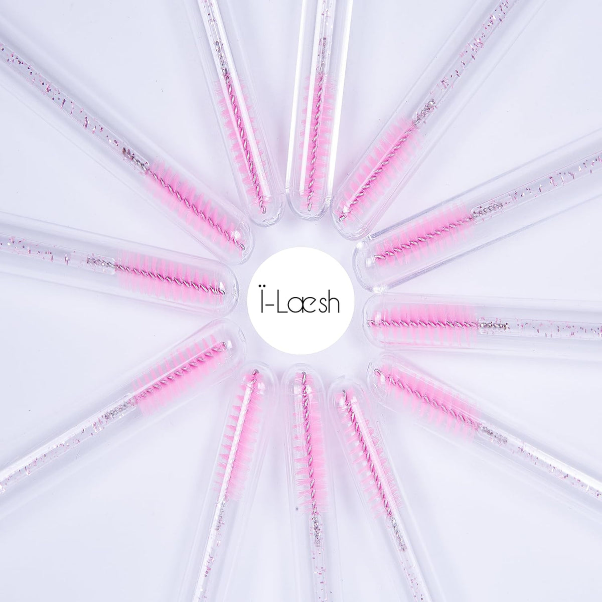 i-Laesh 20Pcs Diamond Foil Gold Pink Disposable Mascara Wands with Tube - Spoolies for Eyelash