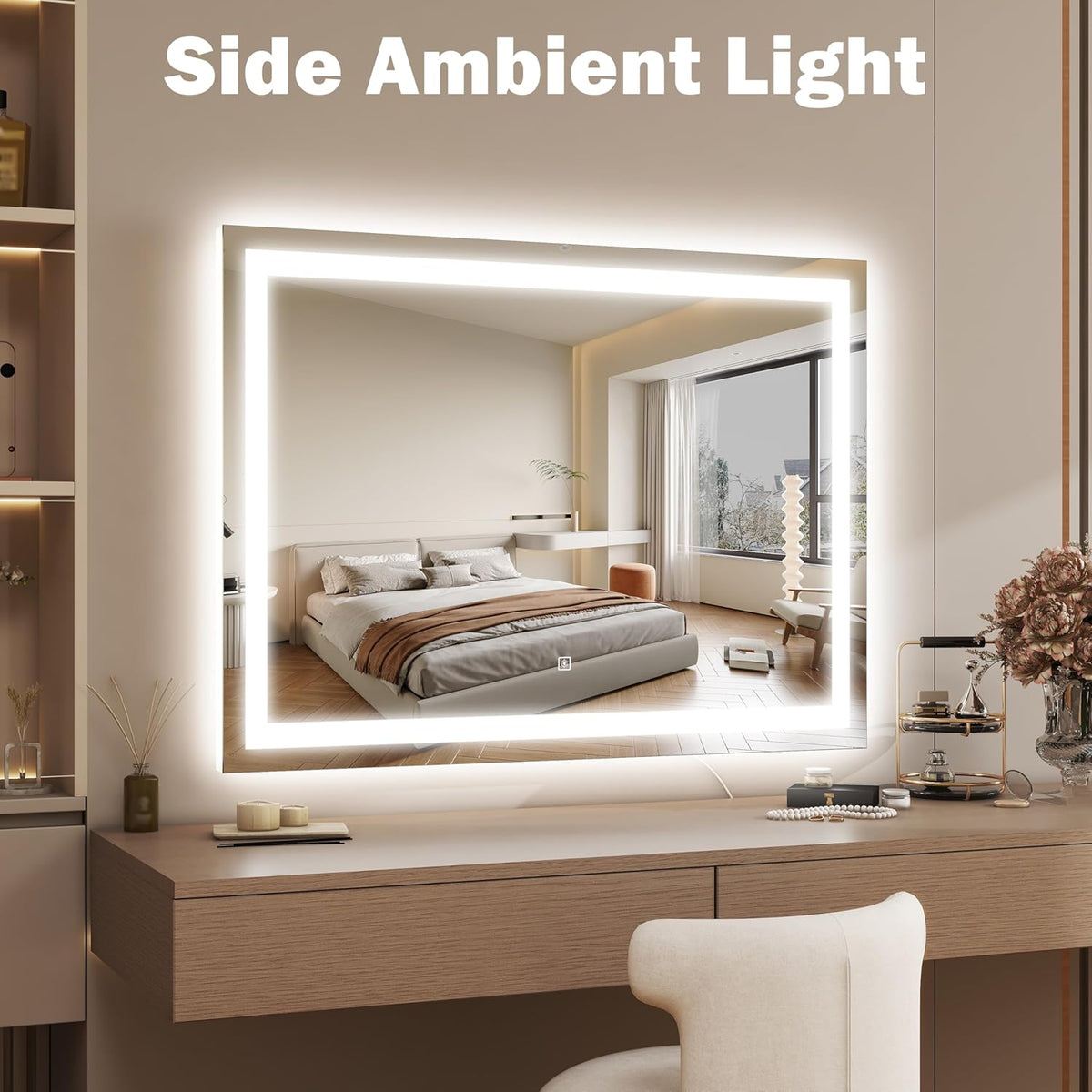 38"x28" Inch Large Lighted Vanity Mirror, 3-Color Lighting & Dimmable Modes, LED Makeup Mirror for