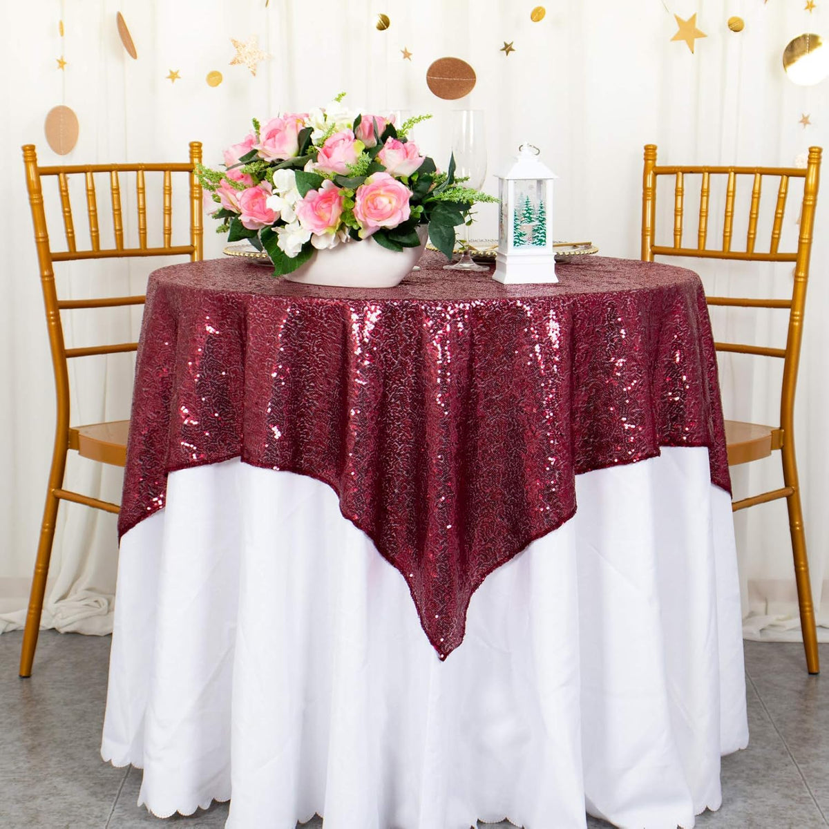 ShinyBeauty Sequin Tablecloth Burgundy Sequin Table Overlay Glitter Table Cover for Dinning Table